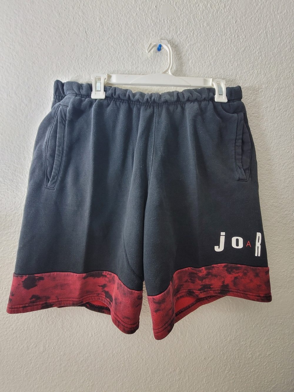 Jordan Mens Black and Red Tie-Dye Hem Athletic Shorts